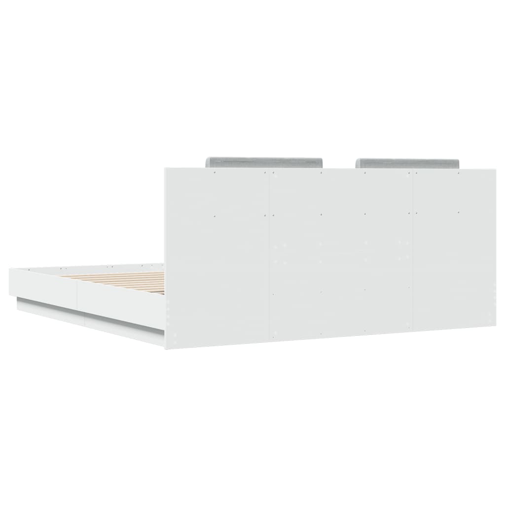 vidaXL fehér ágykeret fejtámlával és LED-világítással 180 x 200 cm