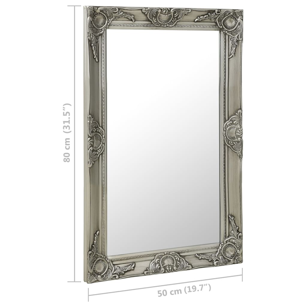 vidaXL ezüstszínű barokk stílusú fali tükör 50 x 80 cm