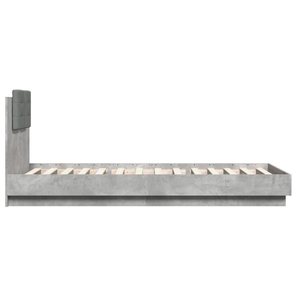 vidaXL betonszürke ágykeret fejtámlával és LED-világítással 90x200 cm