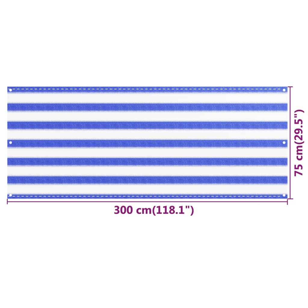 vidaXL kék és fehér HDPE erkélytakaró 75 x 300 cm