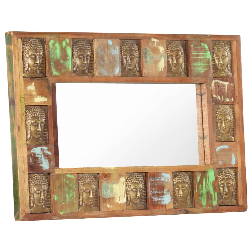 vidaXL tömör újrahasznosított fa tükör Buddha burkolattal 80 x 50 cm