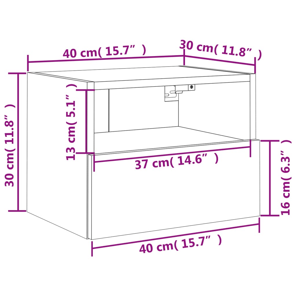 vidaXL szürke sonoma színű szerelt fa fali TV-szekrény 40 x 30 x 30 cm