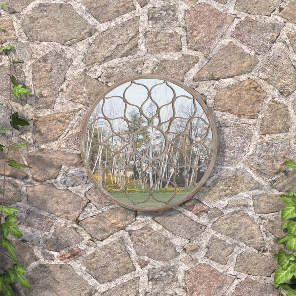 vidaXL homokszínű kerek vas kerti tükör 60 x 3 cm kültéri használatra