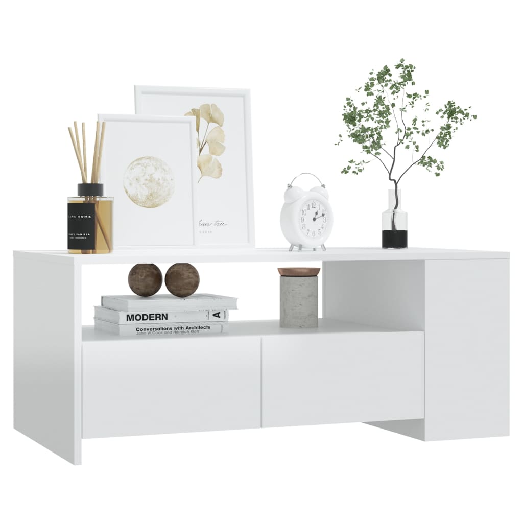 vidaXL magasfényű fehér szerelt fa dohányzóasztal 102 x 55 x 42 cm
