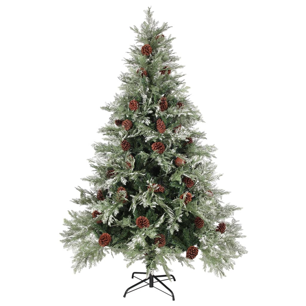 vidaXL zöld-fehér PVC és PE megvilágított karácsonyfa tobozzal 150 cm