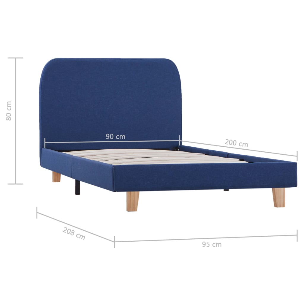 vidaXL kék szövetkárpitozású ágykeret 90 x 200 cm