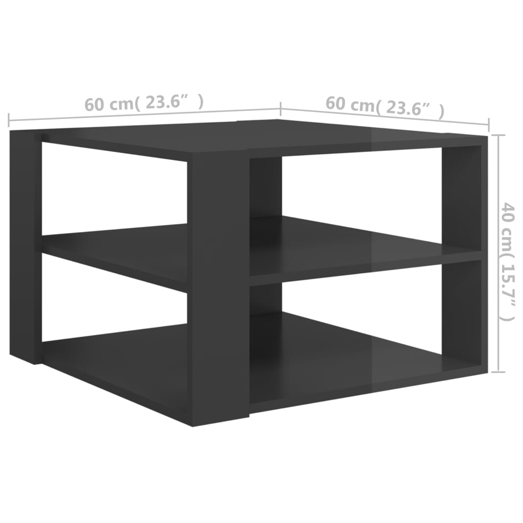 vidaXL magasfényű szürke forgácslap dohányzóasztal 60 x 60 x 40 cm