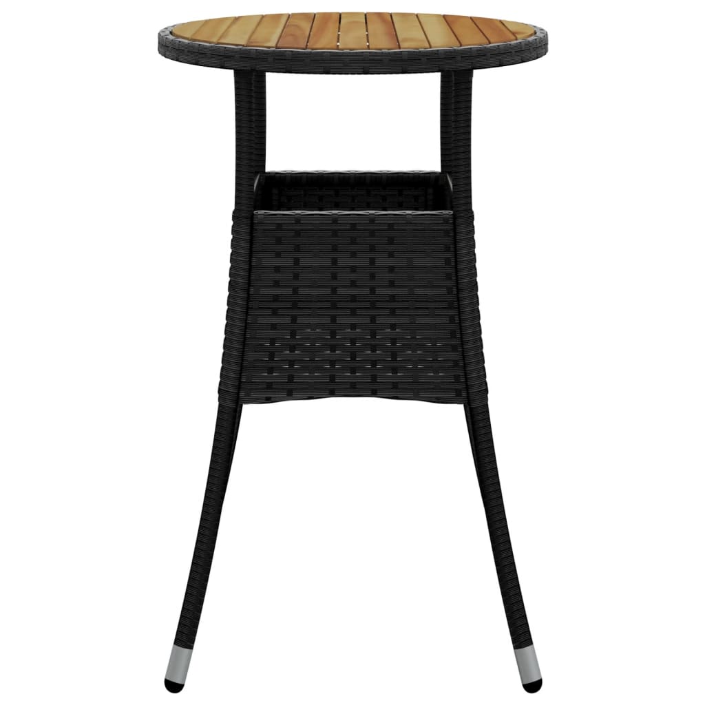 vidaXL fekete akácfa és polyrattan kerti asztal Ø60 x 75 cm