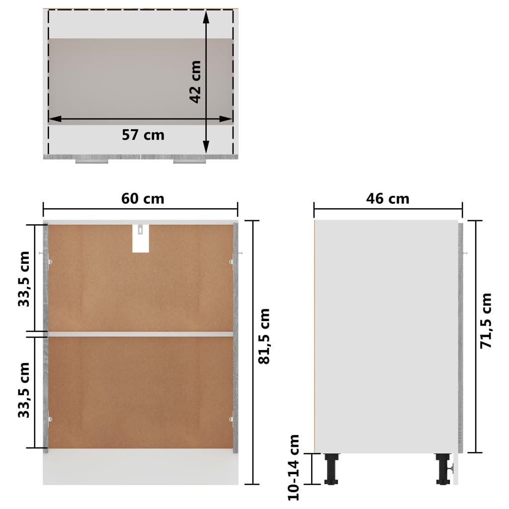vidaXL szürke sonoma színű szerelt fa alsó szekrény 60 x 46 x 81,5 cm