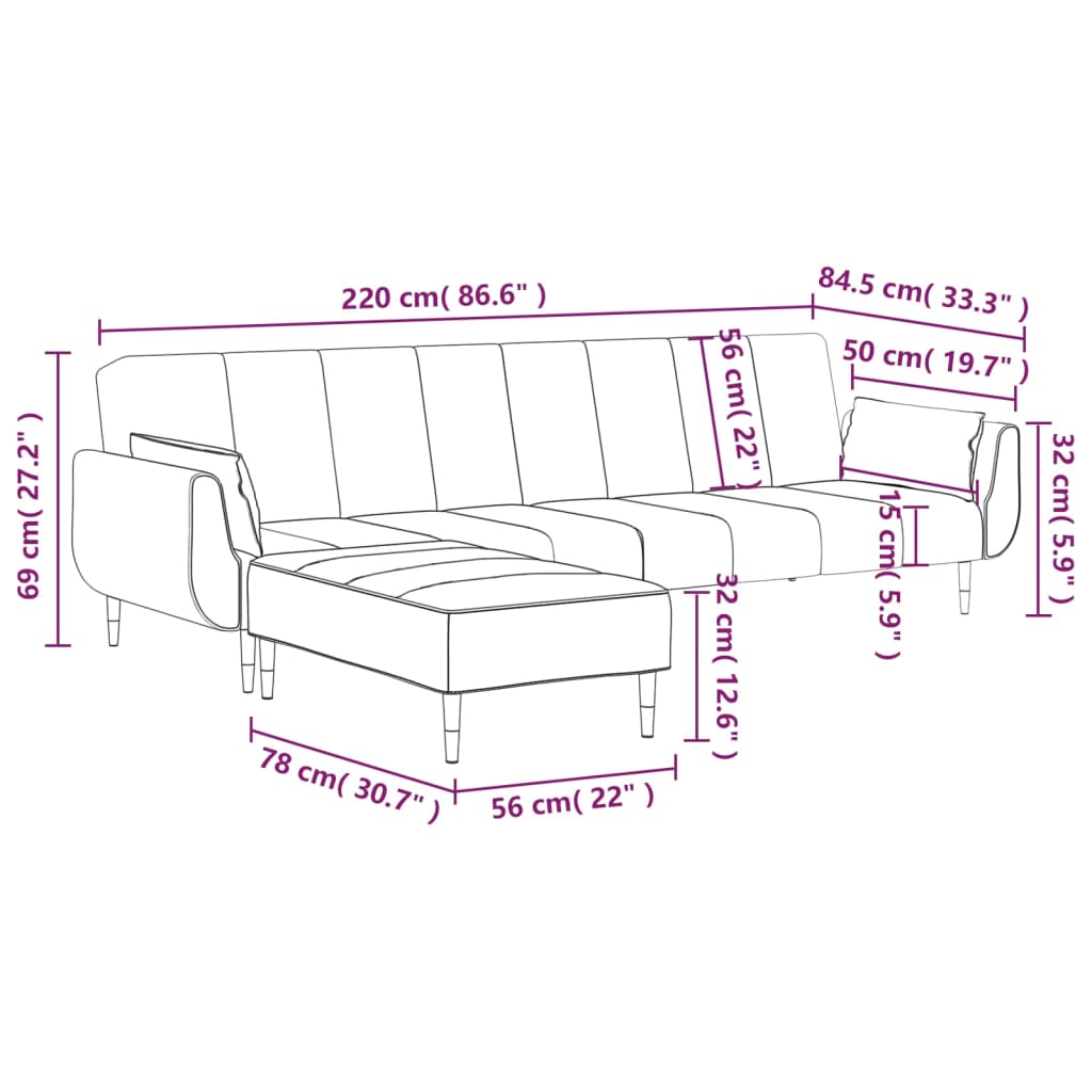 vidaXL kétszemélyes világoszöld kanapéágy zsámollyal és két párnával