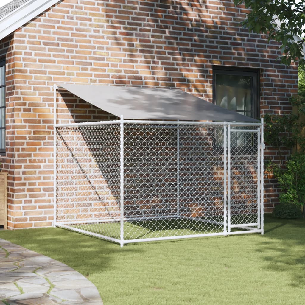 vidaXL szürke horganyzott acél kutyaketrec tetővel és ajtóval 2x2x2 m