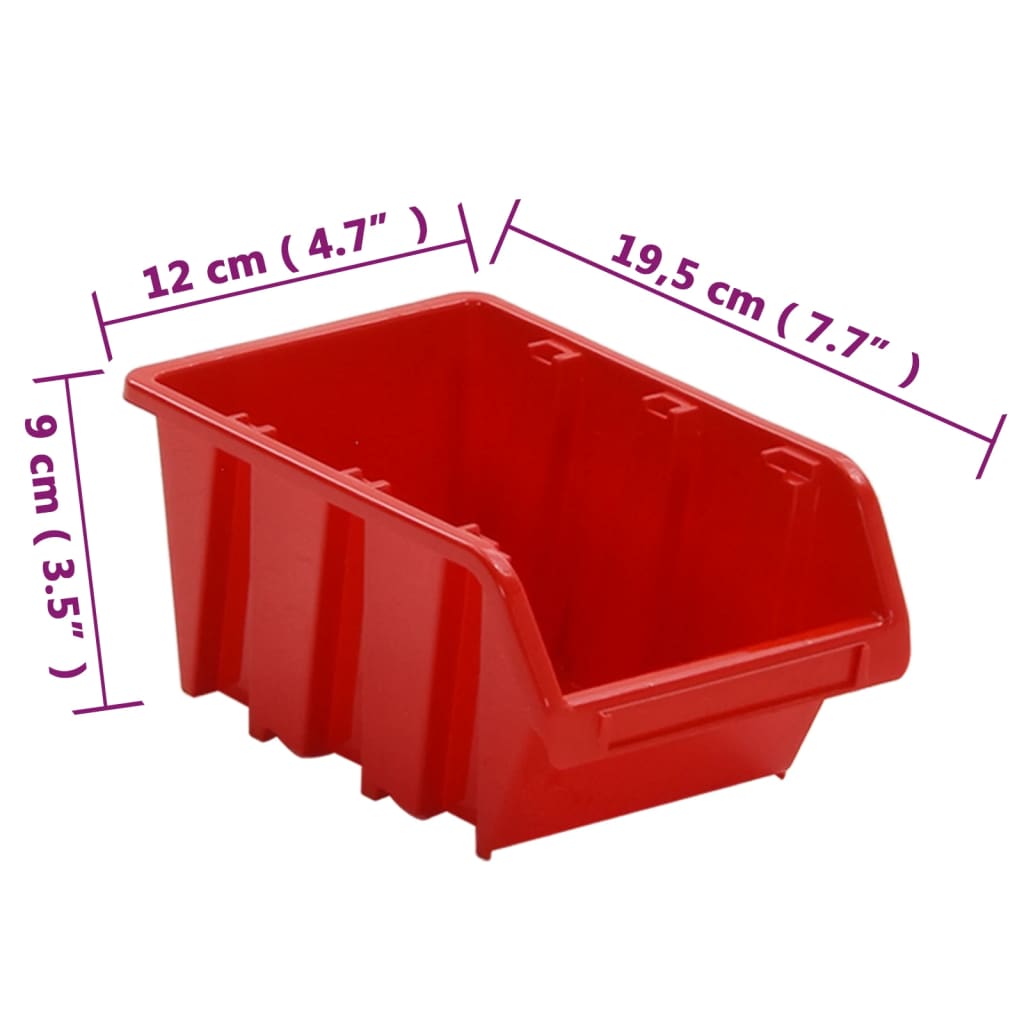 vidaXL 35 részes piros/fekete polipropilén műhelypolcszett 77 x 39 cm
