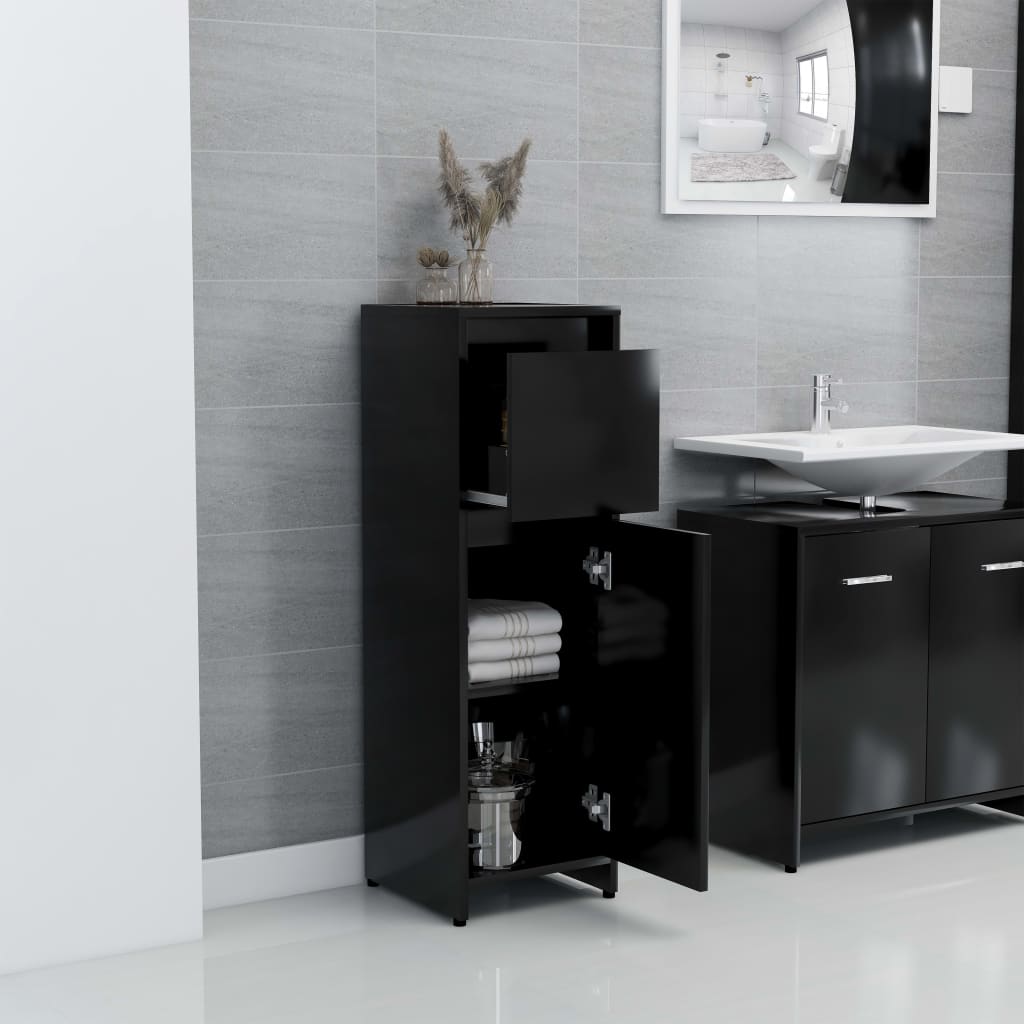 vidaXL fekete forgácslap fürdőszobaszekrény 30 x 30 x 95 cm