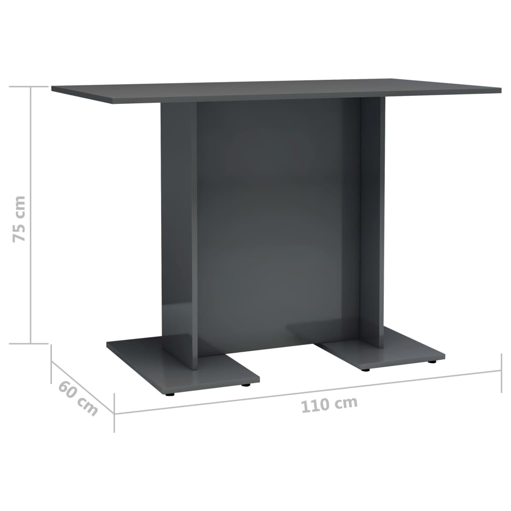 vidaXL magasfényű szürke forgácslap étkezőasztal 110 x 60 x 75 cm