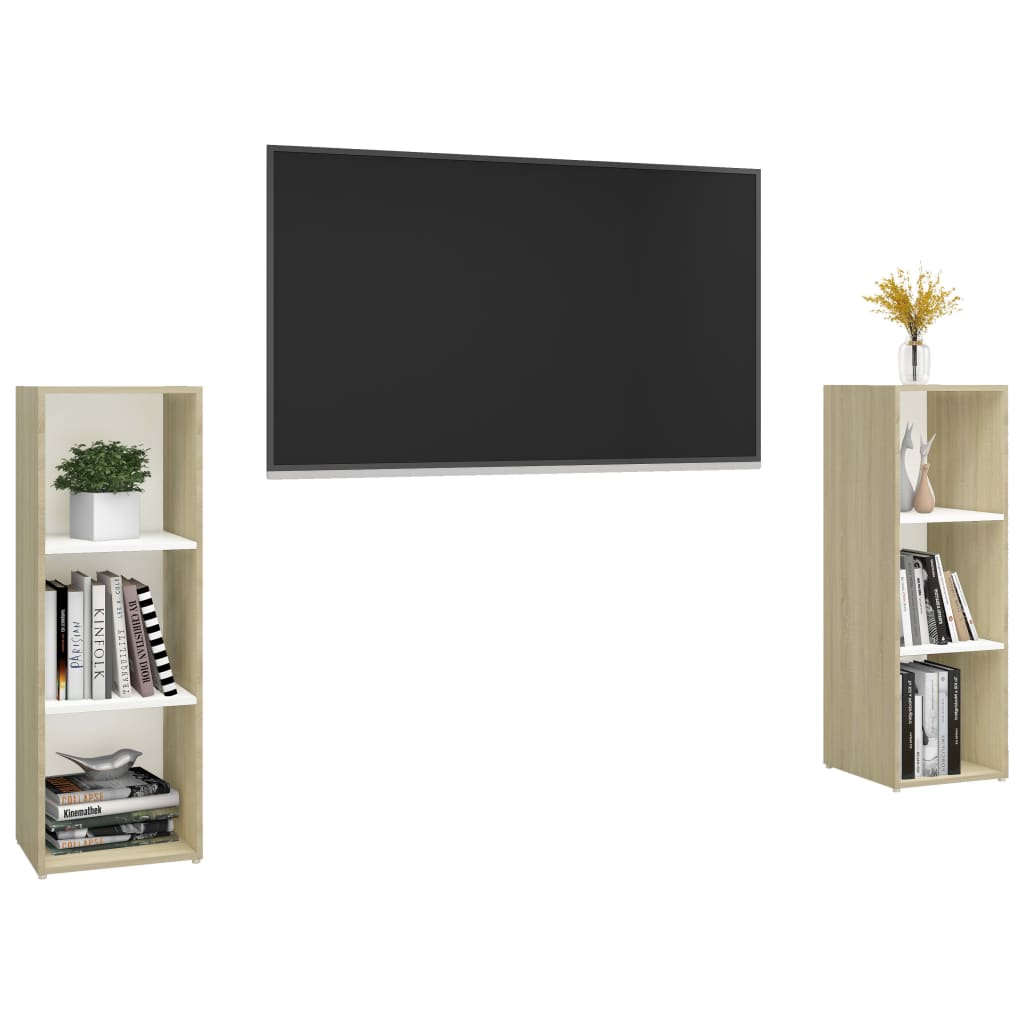 vidaXL 2 db fehér-sonoma színű forgácslap TV-szekrény 107 x 35 x 37 cm