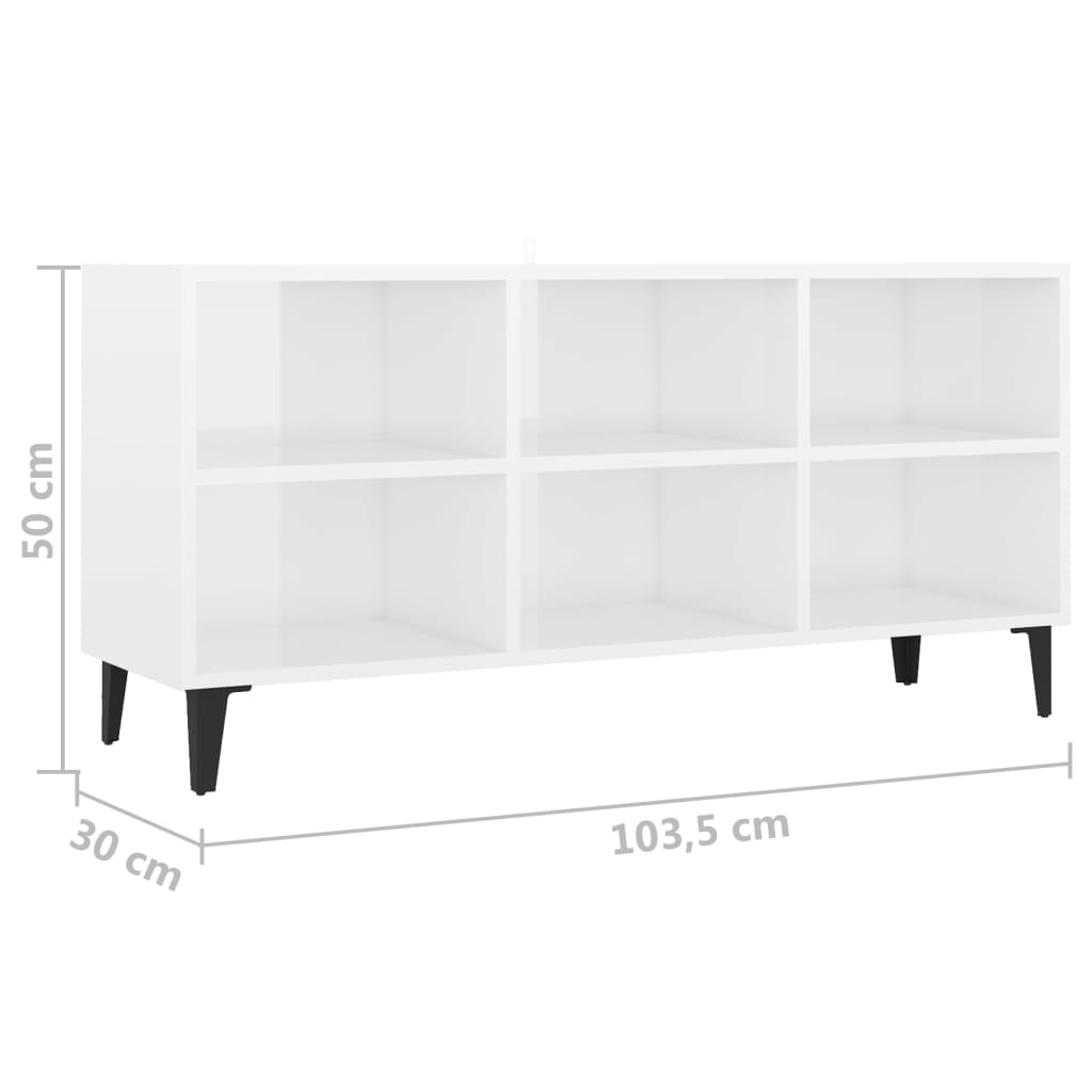 vidaXL magasfényű fehér TV-szekrény fémlábakkal 103,5 x 30 x 50 cm
