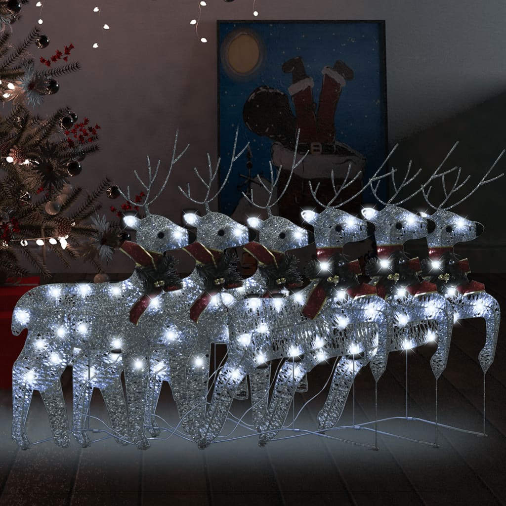 vidaXL 6 db karácsonyi rénszarvas 120 ezüstszínű LED-del
