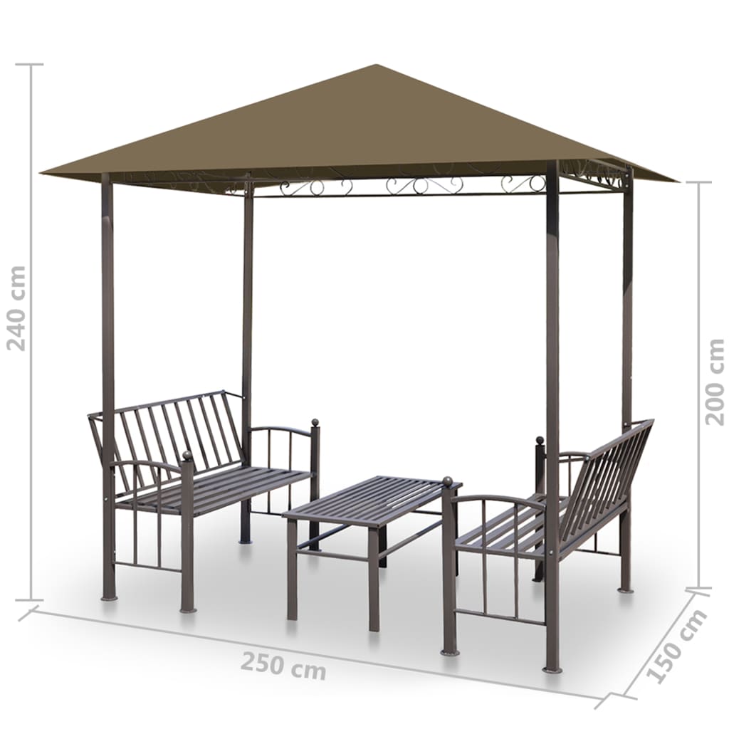 vidaXL tópszínű kerti pavilon asztallal, padokkal 2,5x1,5x2,4 m