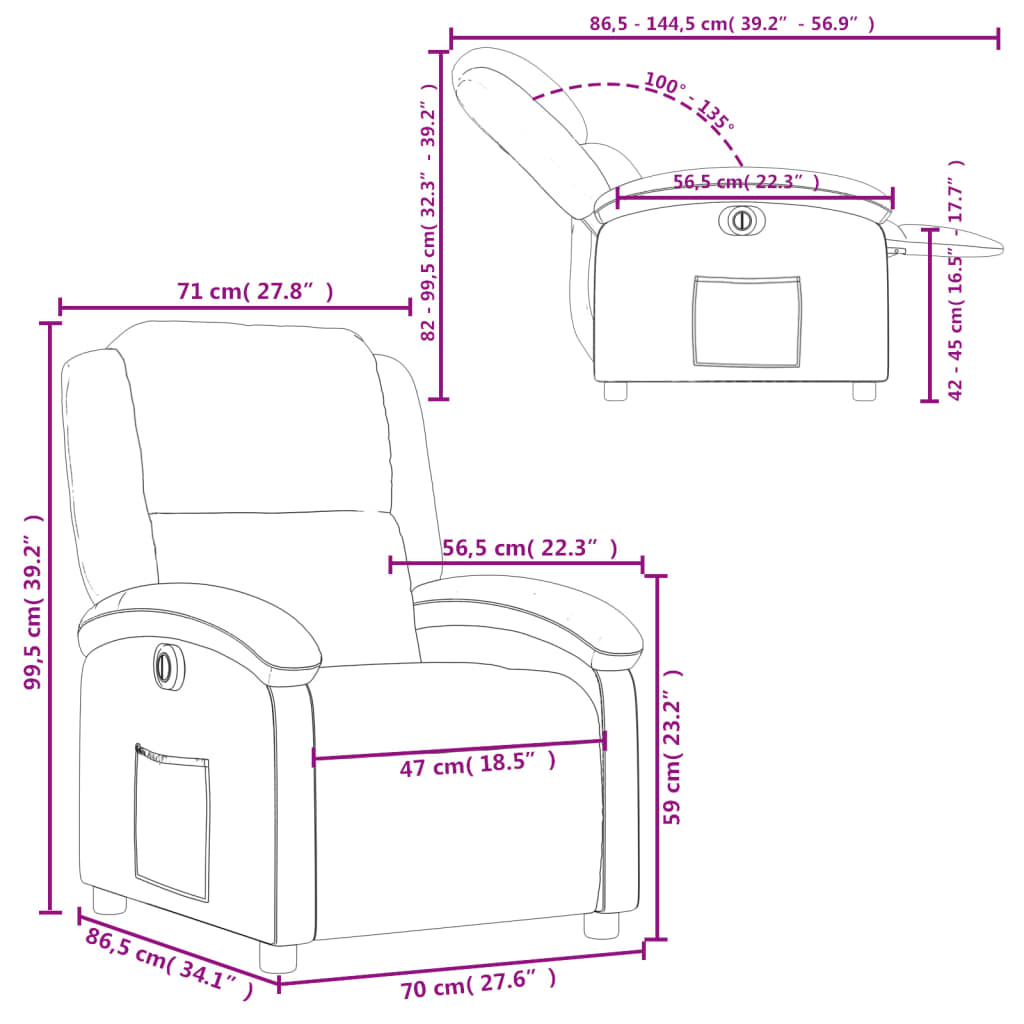 vidaXL szürke valódi bőr elektromos dönthető fotel
