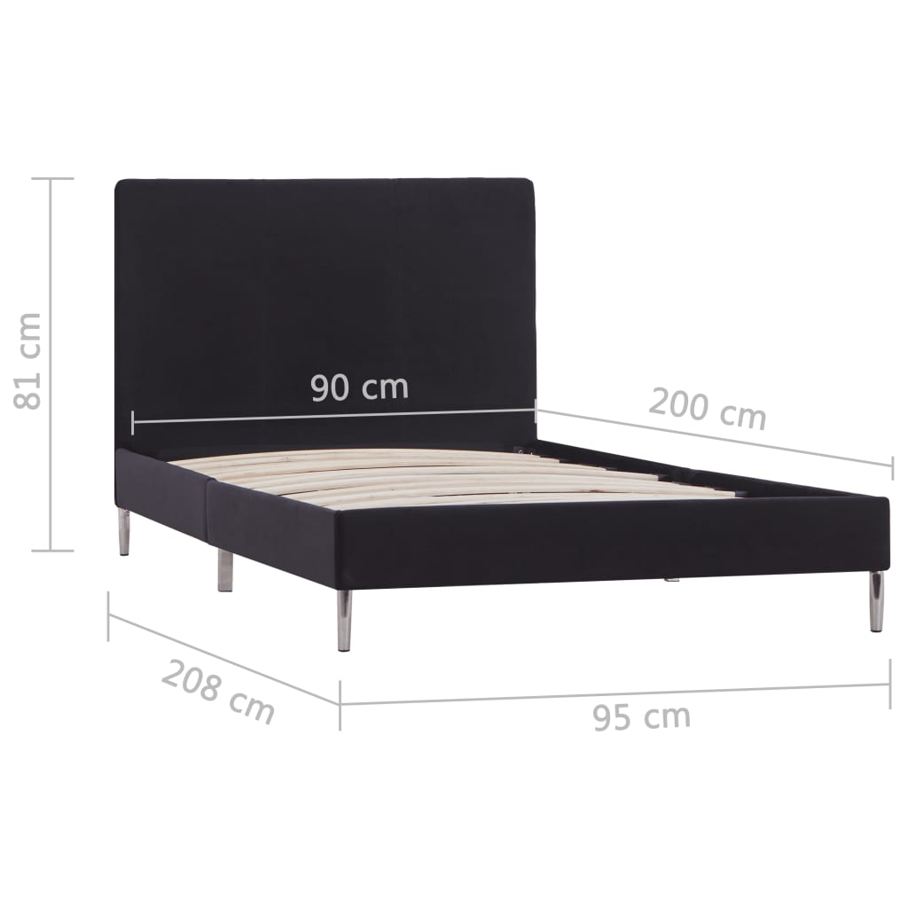 vidaXL fekete szövetkárpitozású ágykeret 90 x 200 cm