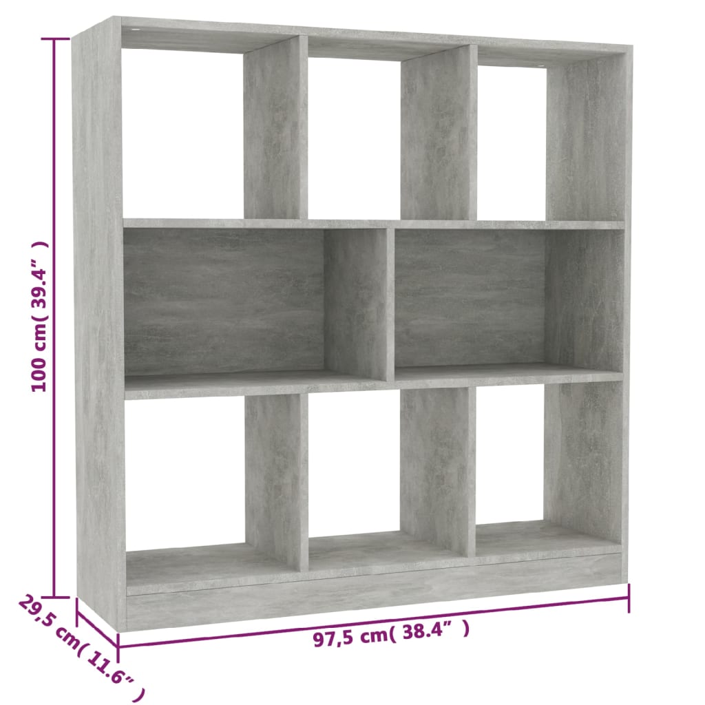 vidaXL betonszürke forgácslap könyvszekrény 97,5 x 29,5 x 100 cm