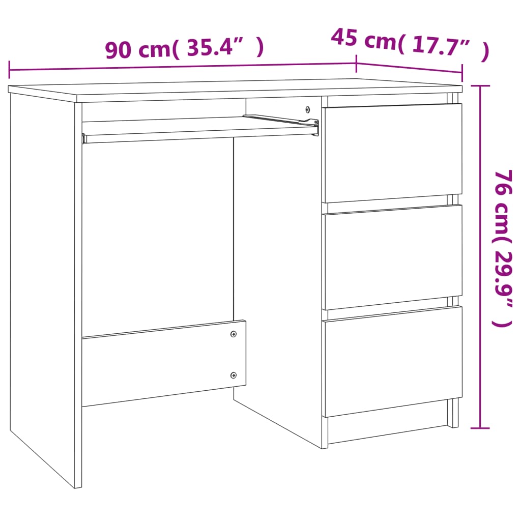 vidaXL fehér és sonoma-tölgy színű forgácslap íróasztal 90x45x76 cm