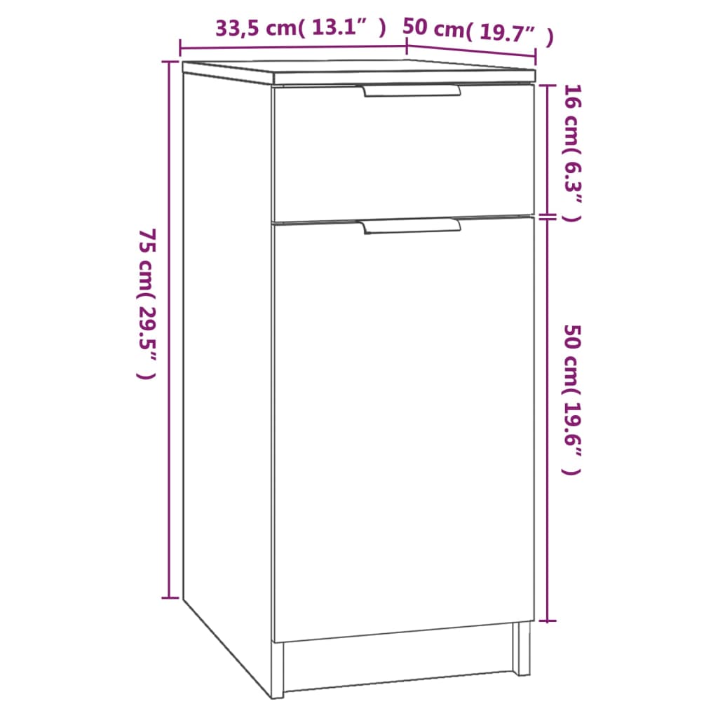 vidaXL fehér szerelt fa íróasztalszekrény 33,5 x 50 x 75 cm
