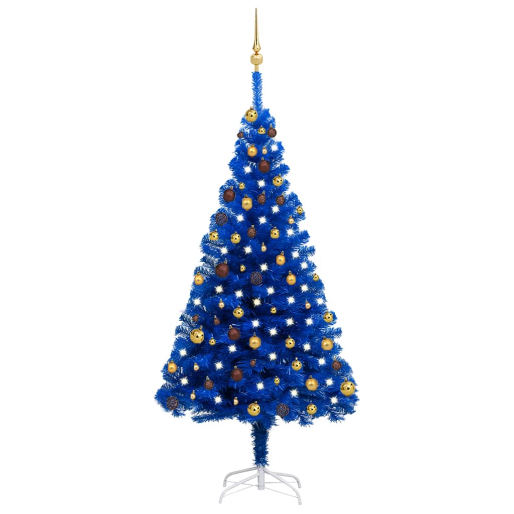vidaXL kék PVC megvilágított műkarácsonyfa gömb szettel 180 cm