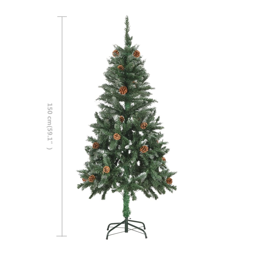 vidaXL műkarácsonyfa fenyőtobozokkal és fehér csillámmal 150 cm