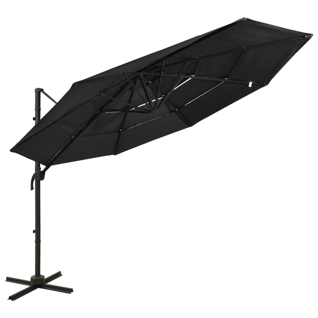 vidaXL 4 szintes fekete napernyő alumíniumrúddal 3 x 3 m