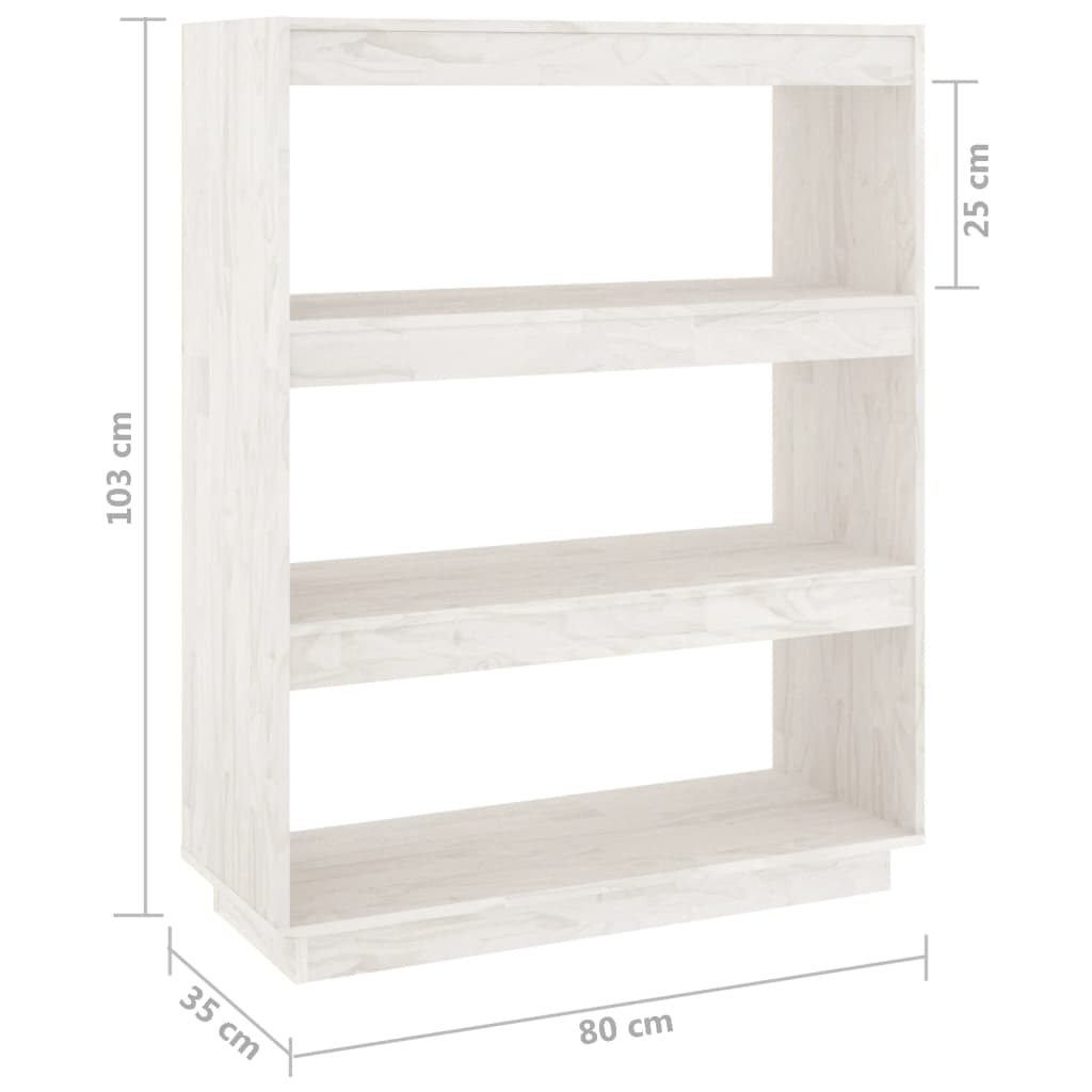 vidaXL fehér tömör fenyőfa könyvszekrény/térelválasztó 80x35x103 cm