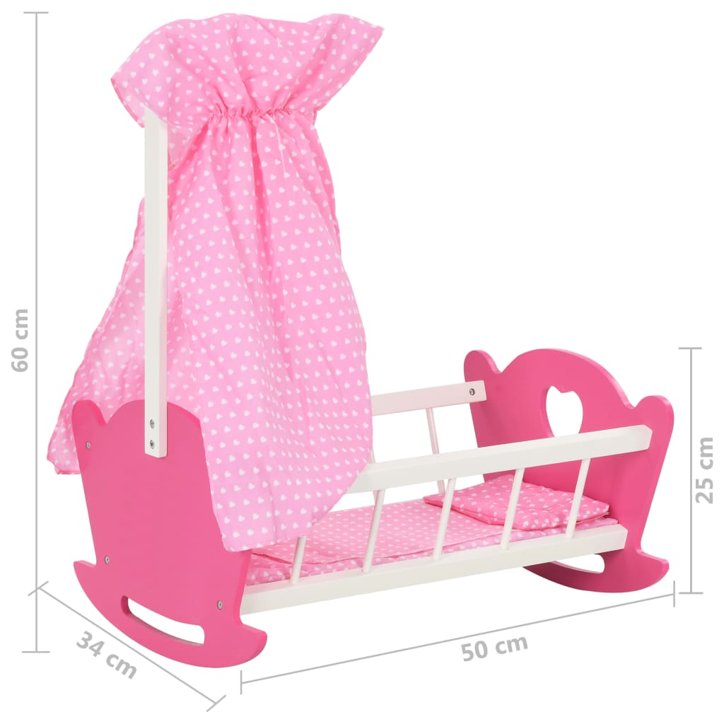 vidaXL rózsaszín MDF játék babaágy ágymennyezettel 50 x 34 x 60 cm