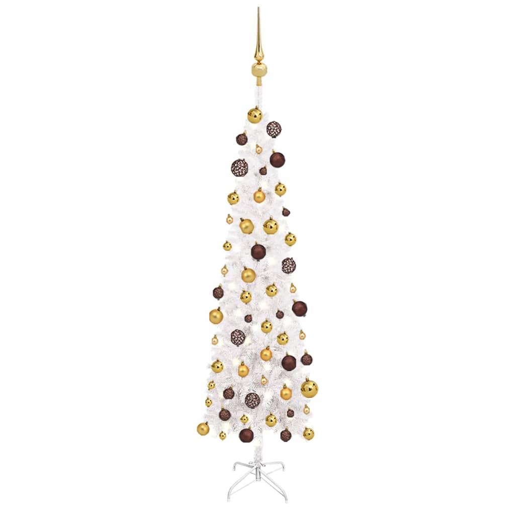 vidaXL fehér megvilágított vékony műkarácsonyfa gömb szettel 120 cm