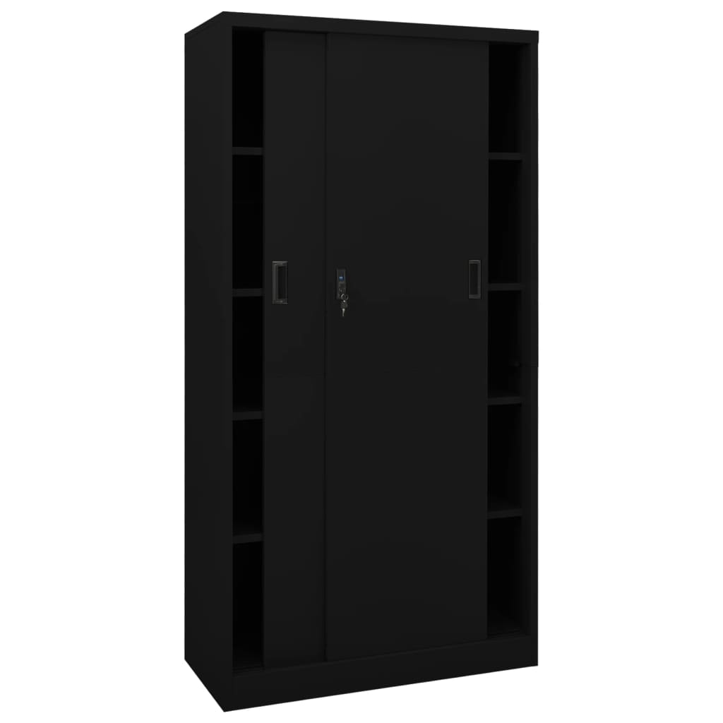 vidaXL fekete acél tolóajtós irodai szekrény 90 x 40 x 180 cm