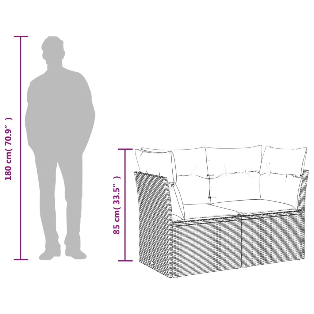 vidaXL 2 személyes szürke polyrattan kerti kanapé párnával