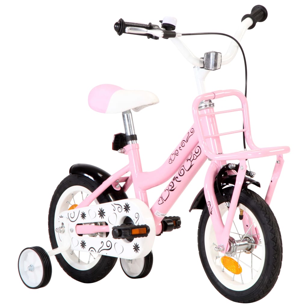 vidaXL fehér és rózsaszín gyerekkerékpár elülső hordozóval 12"