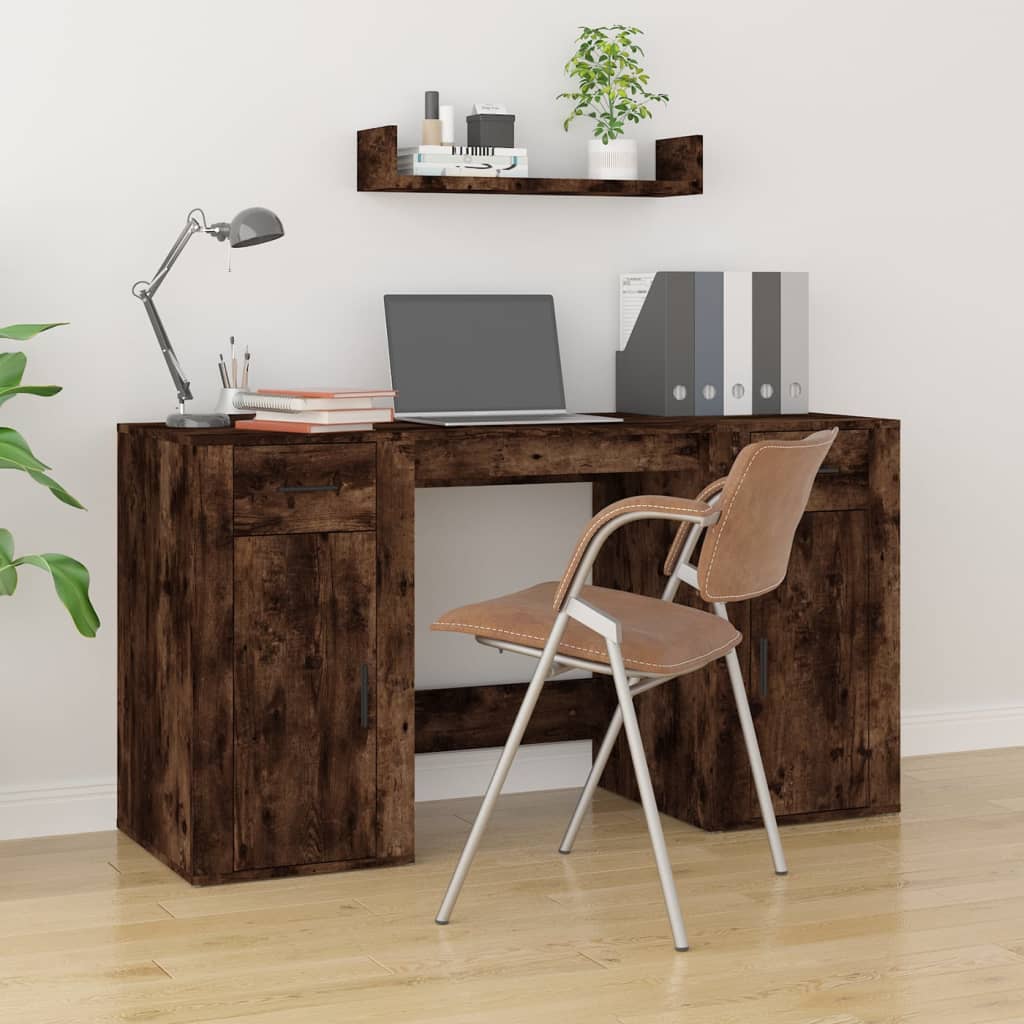 vidaXL füstölt tölgy színű szerelt fa íróasztal szekrénnyel