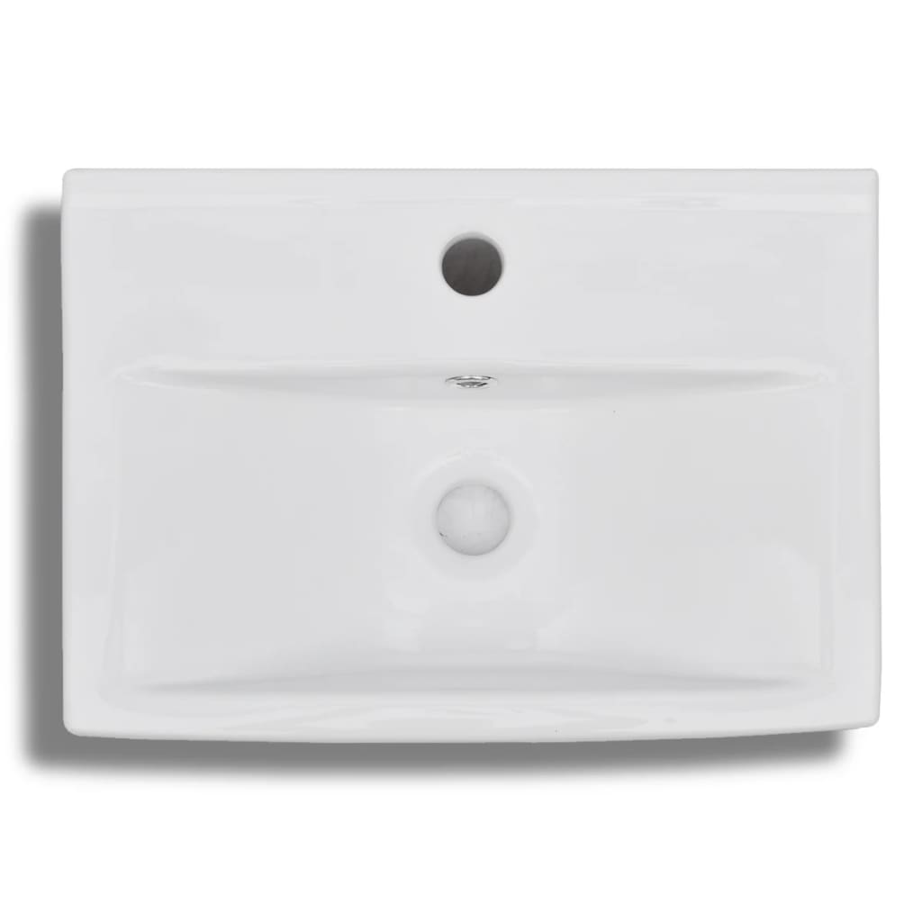 Fehér négyszögű kerámia mosdókagyló csapteleppel/túlfolyó nyílással