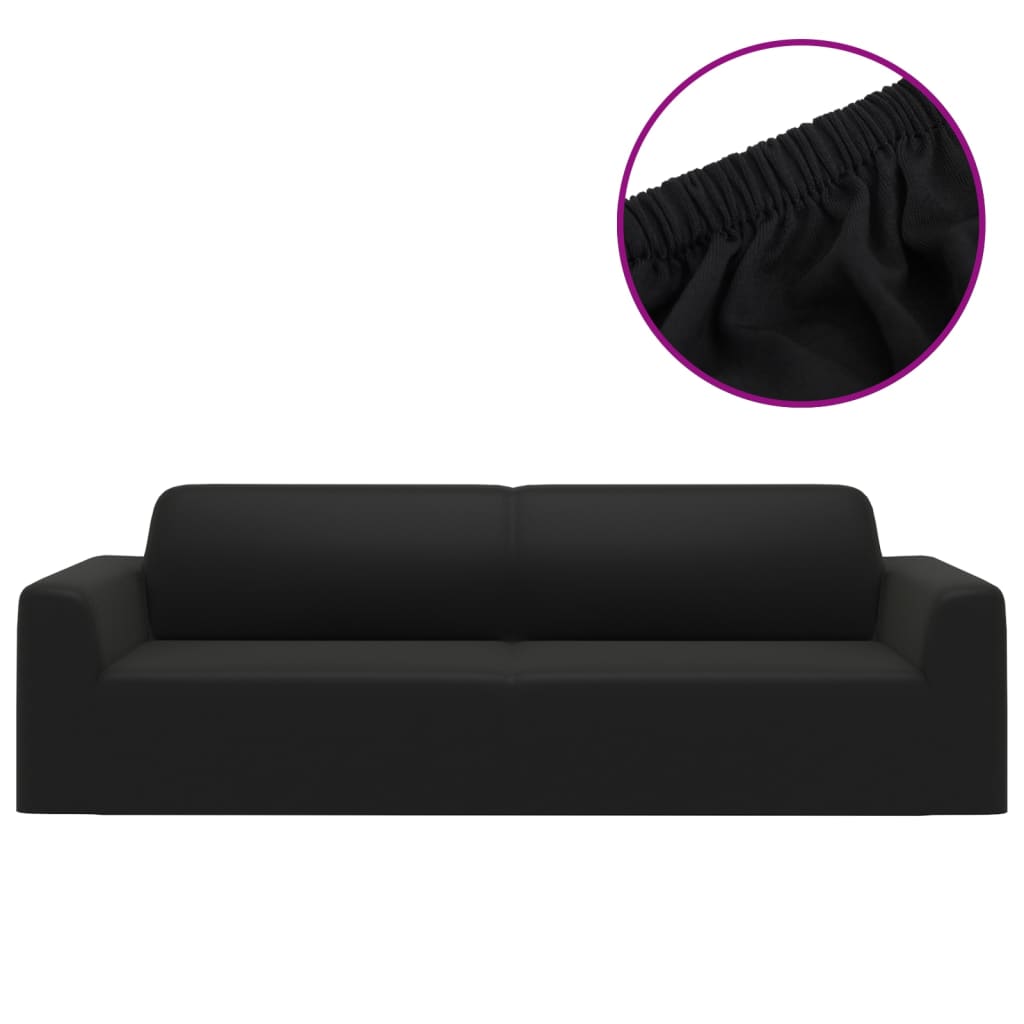 vidaXL 3-személyes fekete sztreccs poliészterdzsörzé kanapé-védőhuzat