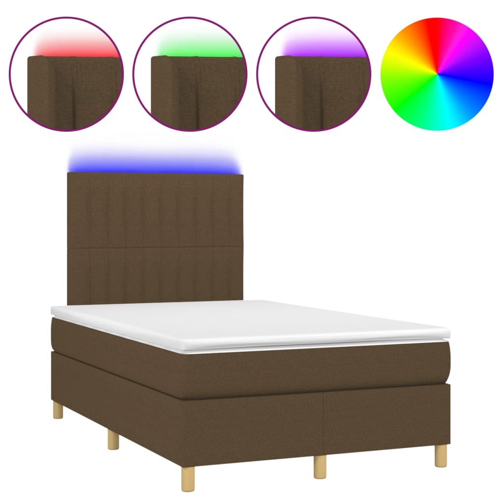 vidaXL barna szövet rugós és LED-es ágy matraccal 120 x 200 cm