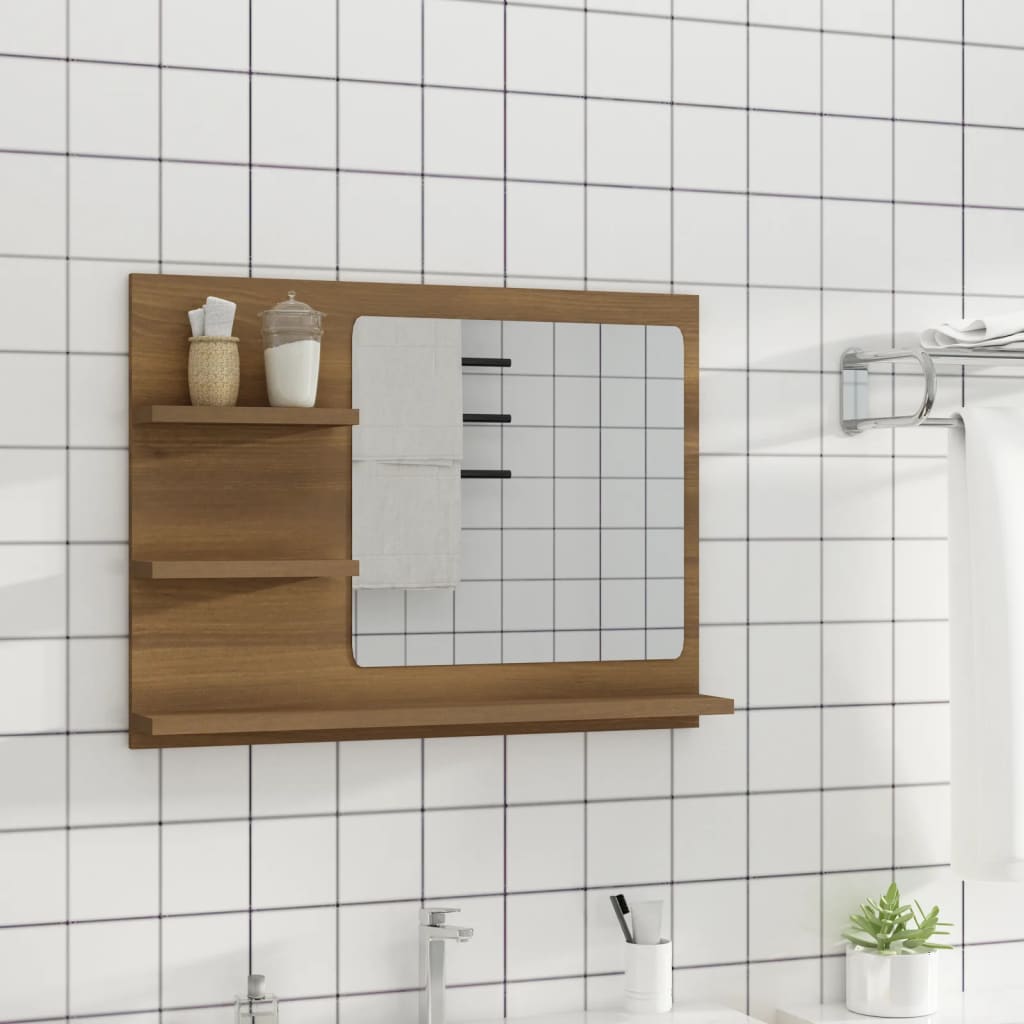 vidaXL barna tölgy színű szerelt fa fürdőszobatükör 60 x 10,5 x 45 cm