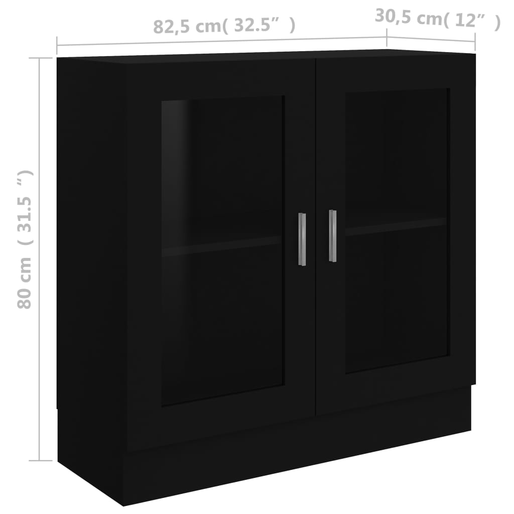 vidaXL fekete forgácslap vitrinszekrény 82,5 x 30,5 x 80 cm