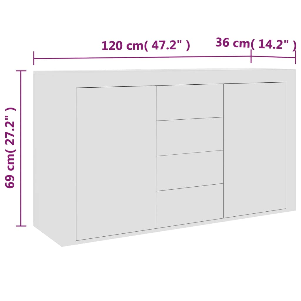 vidaXL fehér forgácslap tálalószekrény 120 x 36 x 69 cm