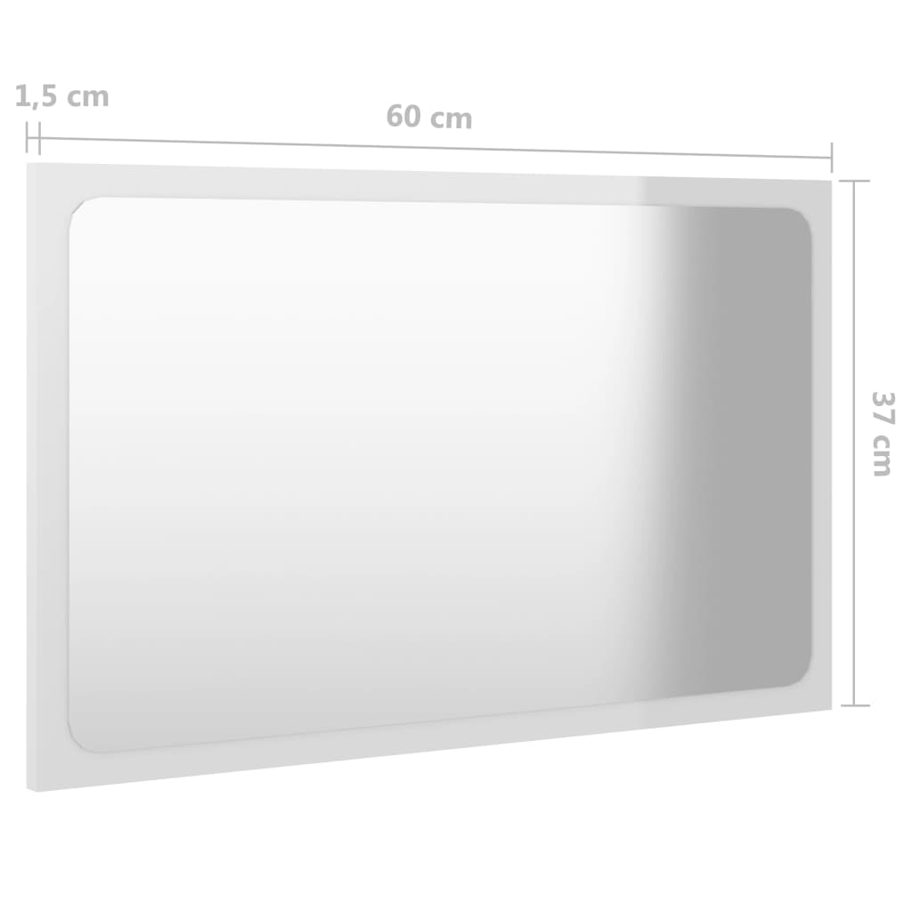 vidaXL magasfényű fehér forgácslap fürdőszobai tükör 60 x 1,5 x 37 cm