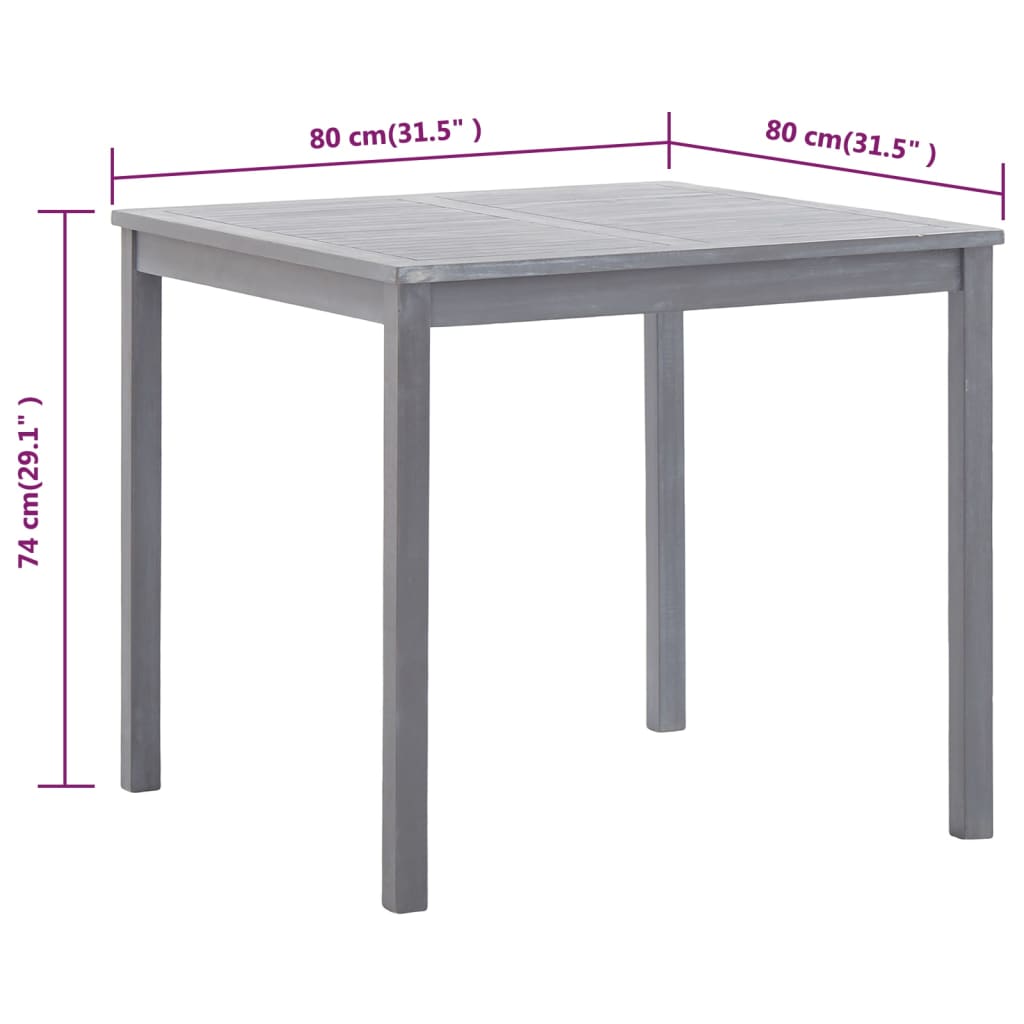 vidaXL szürke tömör akácfa kerti asztal 80 x 80 x 74 cm