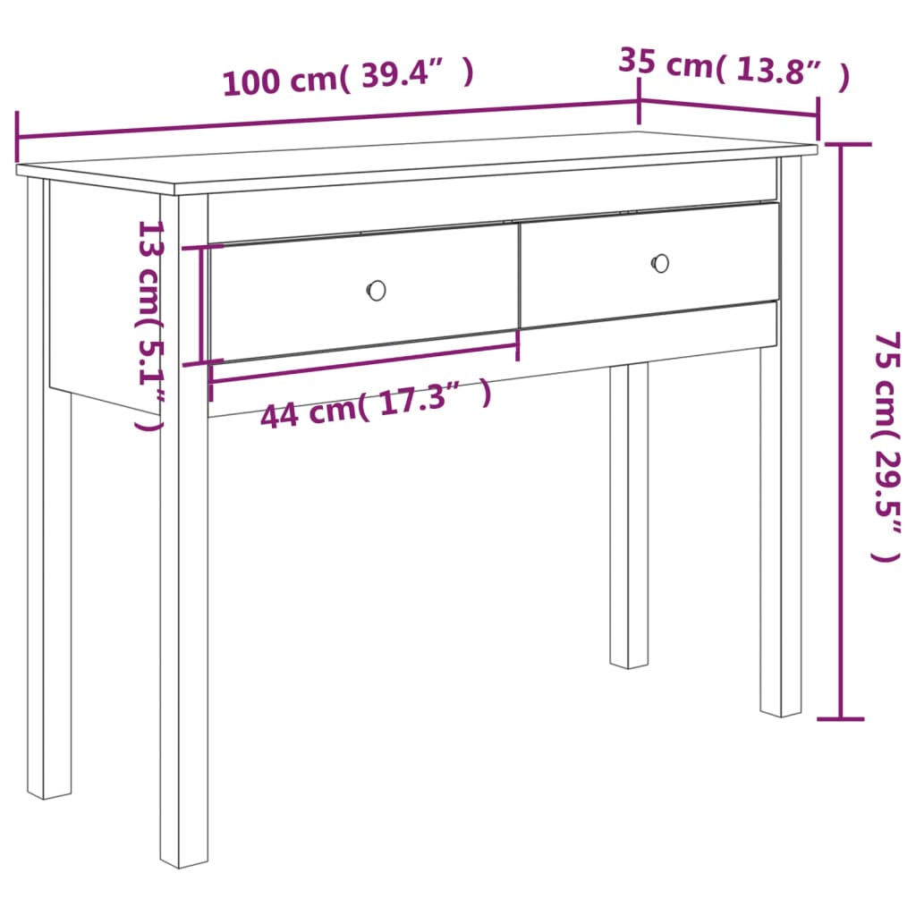 vidaXL szürke tömör fenyőfa tálalóasztal 100 x 35 x 75 cm