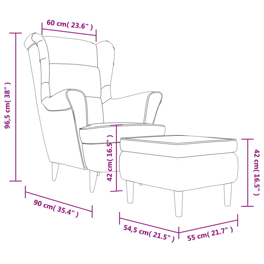vidaXL rózsaszín bársony magas háttámlájú fotel lábtartóval
