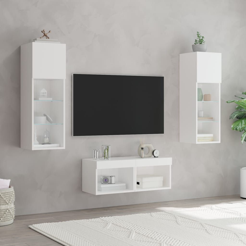 vidaXL 4 darab fehér falra szerelhető TV-szekrény LED-del