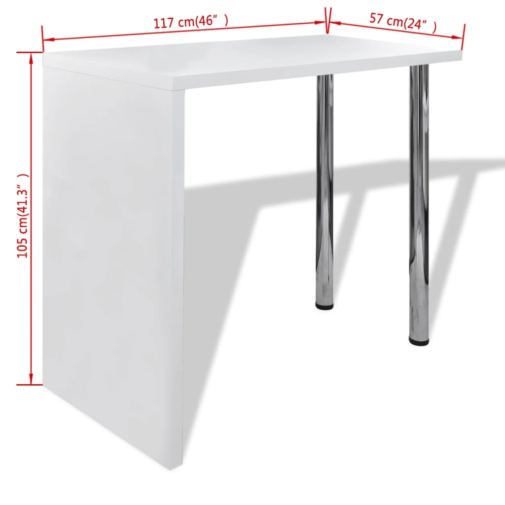 vidaXL magasfényű fehér MDF bárasztal 2 acél lábbal