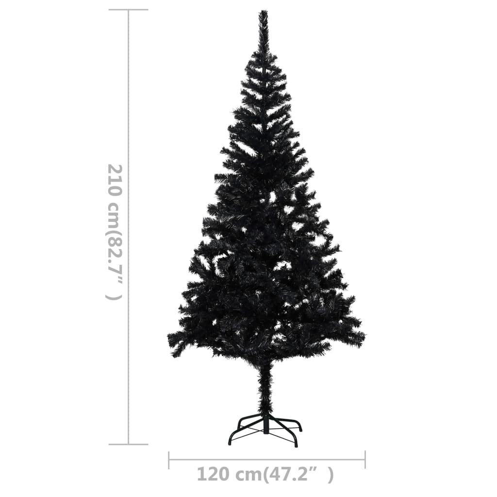 vidaXL fekete PVC megvilágított műkarácsonyfa gömb szettel 210 cm